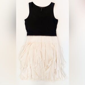 BCBG Max Azria Gardenia Ruffle Silk Skirt Mini Dress Black & Ivory